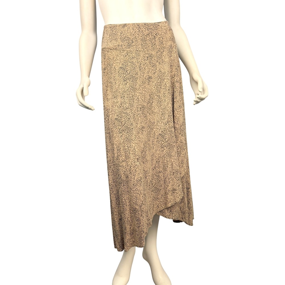 Japna Skirt S‎ Animal Print Midi Tan Black Asymmetrical Hem Smocked Waist Boho